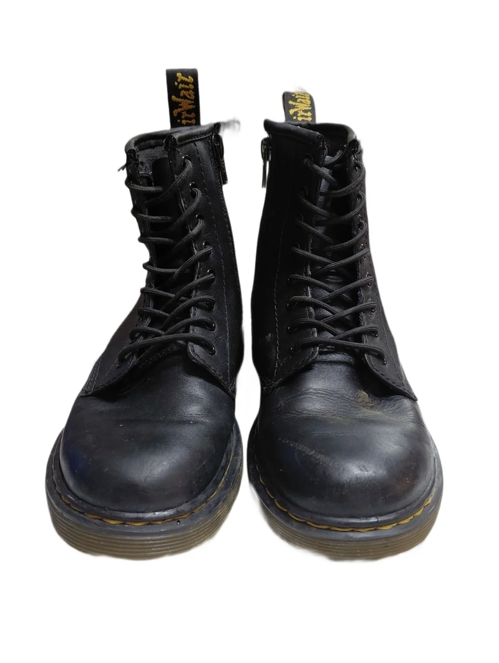 Dr. Martens Kids Size 3 Black Leather Lace-Up Combat Boots